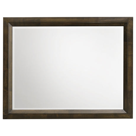 Close-up of beveled mirror edge on Atlas dresser mirror