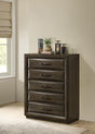 Atlas chest drawer detail showing beveled arched fronts and black nickel pulls
