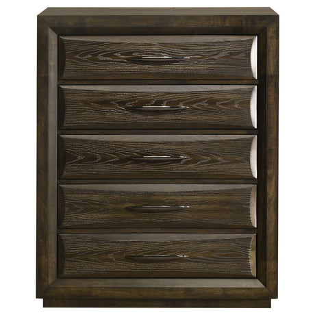 Side view of Atlas chest in dark oak finish