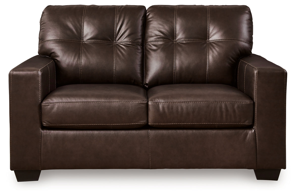 Side view of Santorine Dark Brown Leather Loveseat