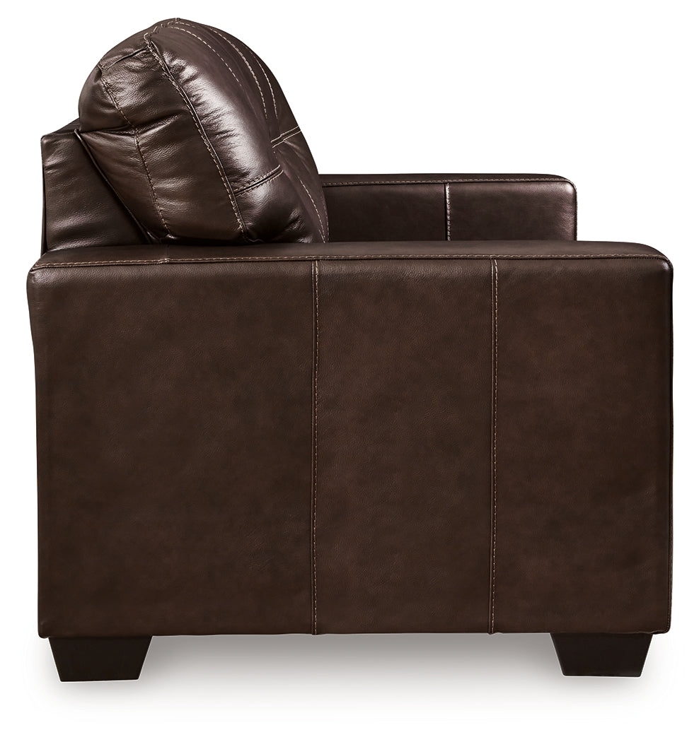 Back view of Santorine Dark Brown Leather Loveseat