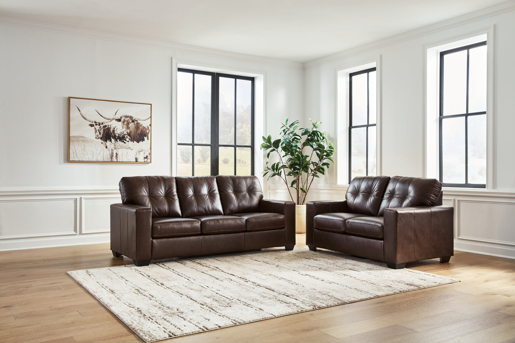 Santorine Dark Brown Sofa and Loveseat side view