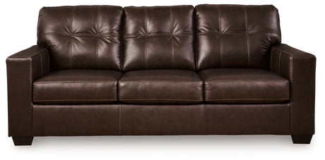 Close-up detail of jumbo stitch on Santorine leather sofa