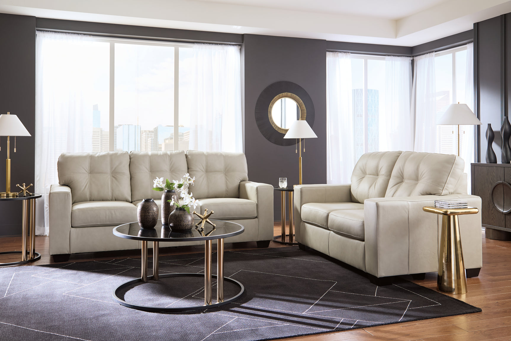 Detail of Santorine Bone Sofa and Loveseat upholstery and stitching