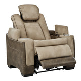 Next-Gen Durapella Sand Faux Leather Power Recliner reclined position view