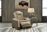 Next-Gen Durapella Sand Faux Leather Power Recliner reclining angle