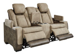Next-Gen DuraPella Sand Faux Leather Power Reclining Loveseat with Console side view