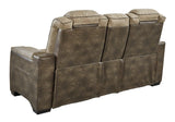 Next-Gen DuraPella Sand Faux Leather Power Reclining Loveseat with Console rear view