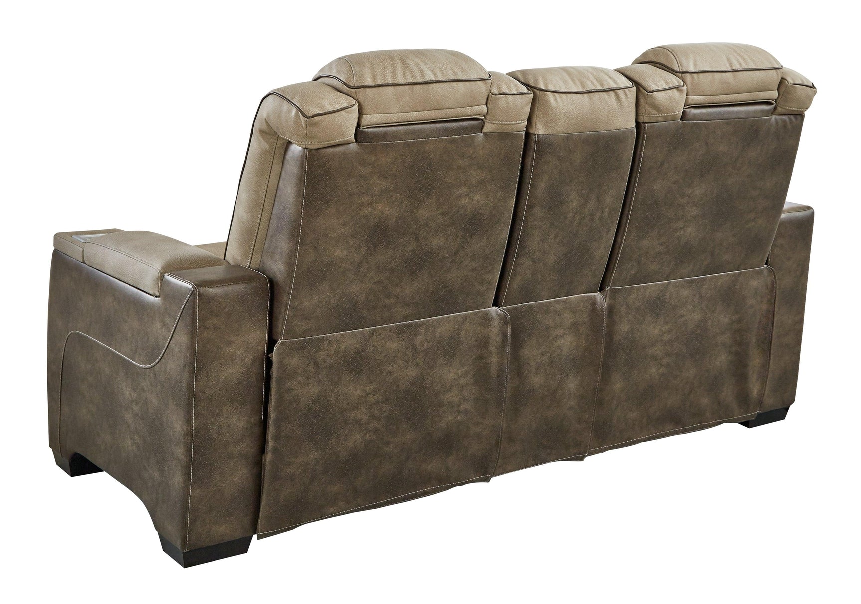 Next-Gen DuraPella Sand Faux Leather Power Reclining Loveseat with Console rear view