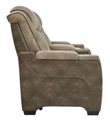 Next-Gen DuraPella Sand Faux Leather Power Reclining Loveseat with Console side profile