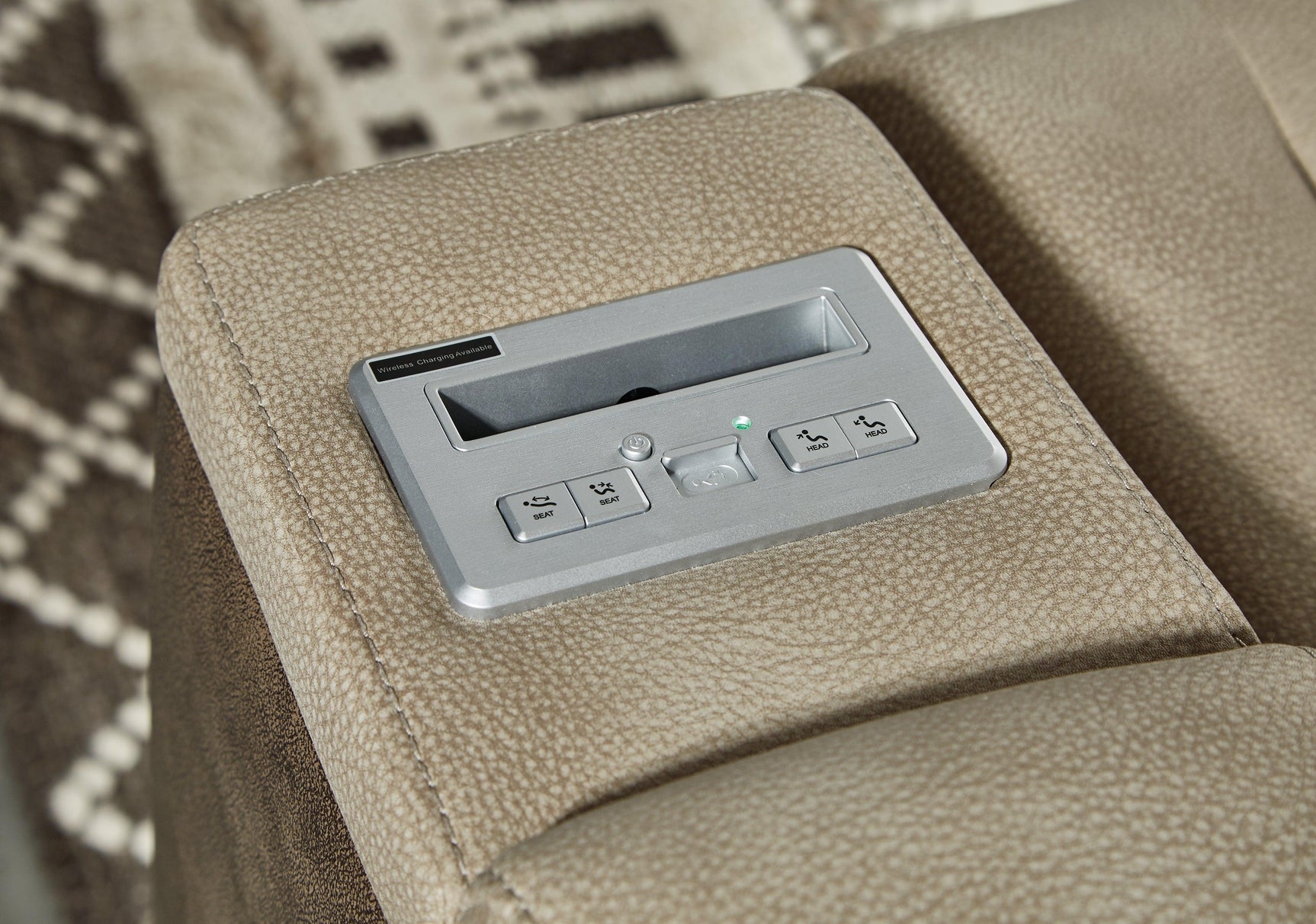 Next-Gen Durapella Sand Faux Leather Power Recliner side power control panel