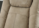 Stitch detail on Next-Gen DuraPella Sand Faux Leather Power Reclining Loveseat
