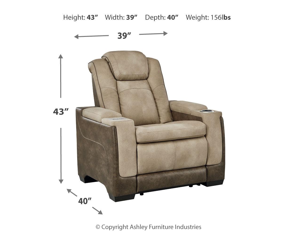 Next-Gen Durapella Sand Faux Leather Power Recliner dimension diagram