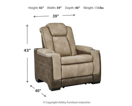 Next-Gen Durapella Sand Faux Leather Power Recliner dimension diagram