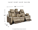 Next-Gen Durapella Sand Faux Leather Power Reclining Sofa dimensions chart