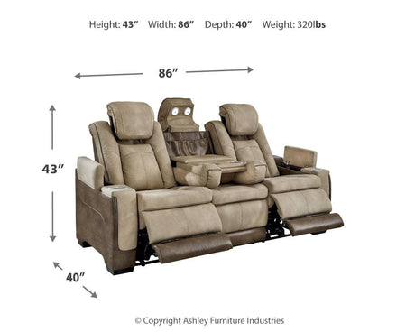 Next-Gen Durapella Sand Faux Leather Power Reclining Sofa dimensions chart