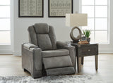 open position side view of Next-Gen Durapella Slate Faux Leather Power Recliner