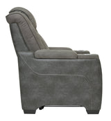 side angle view of Next-Gen Durapella Slate Faux Leather Power Recliner