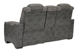 Next-Gen DuraPella Slate Faux Leather Power Reclining Loveseat with Console console close-up