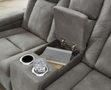 Console storage compartment open