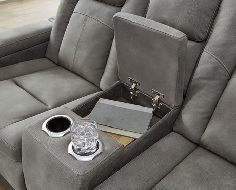 Console storage compartment open