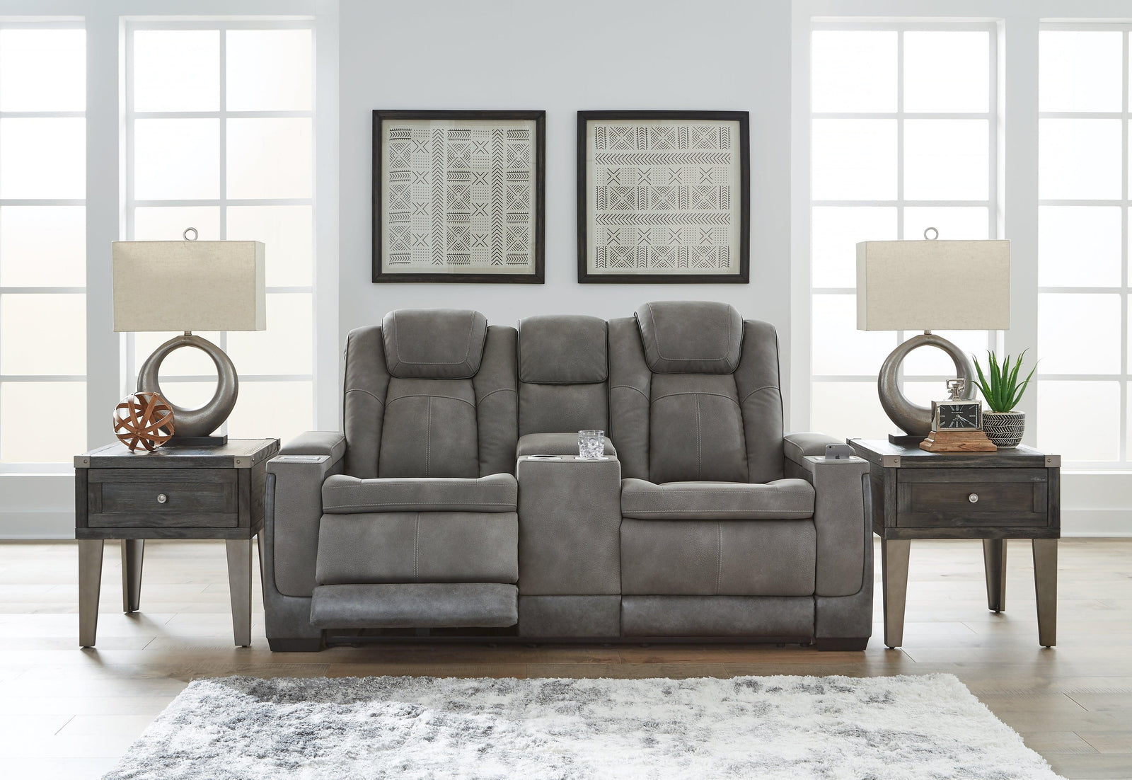 Next-gen Durapella Slate Faux Leather Power Reclining Loveseat With Console - Ella Furniture