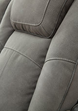 close-up main view of stitching detail on Next-Gen Durapella Slate Faux Leather Power Recliner
