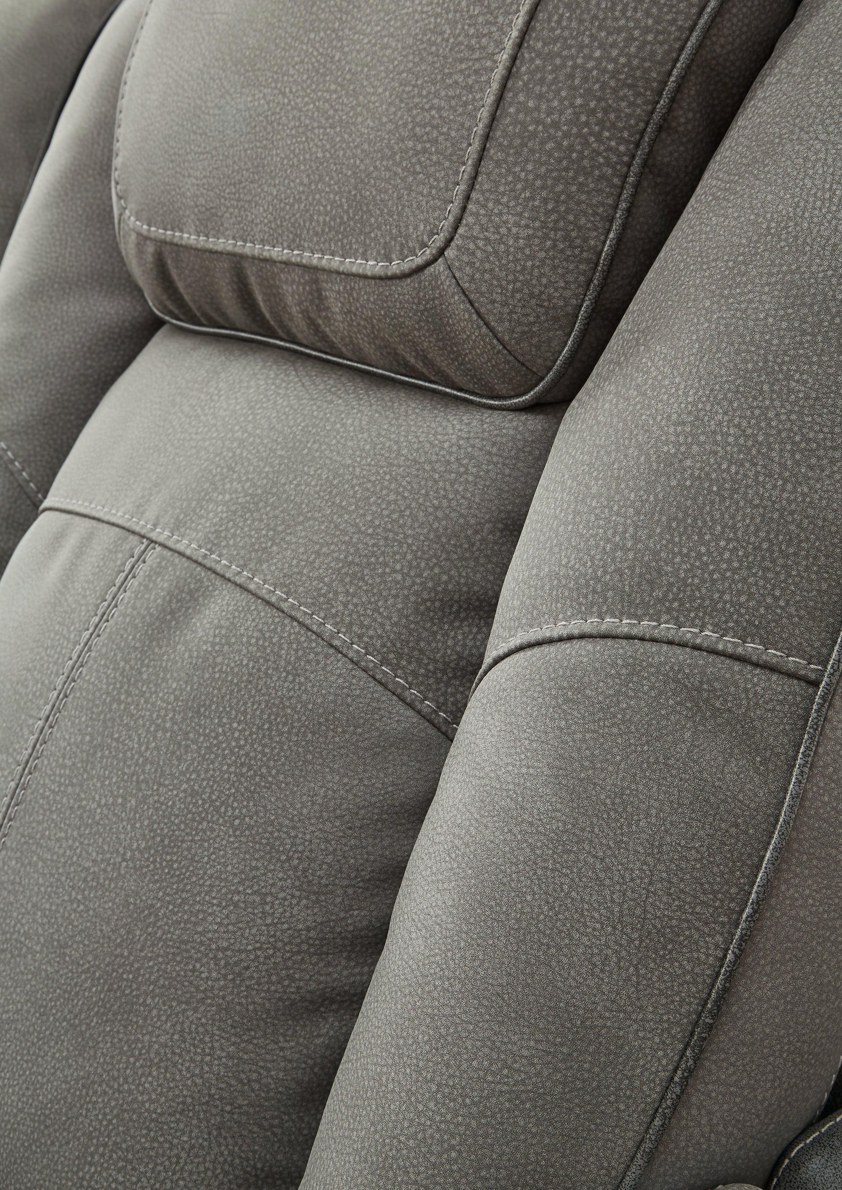 Next-Gen DuraPella Slate Faux Leather Power Reclining Loveseat with Console arm storage detail