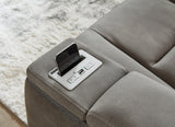 Next-Gen DuraPella Slate Faux Leather Power Reclining Loveseat with Console power control panel