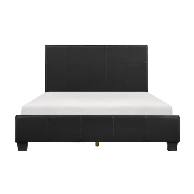 Lorenzi Black Faux Leather Full Upholstered Platform Bed front view