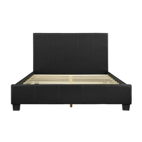 Angled front view of Lorenzi Black Faux Leather Upholstered King Platform Bed