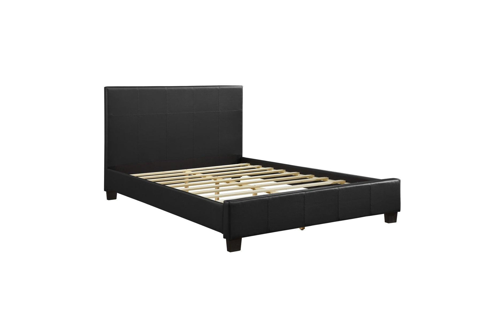Side angle of Lorenzi Black Faux Leather Upholstered Panel Bed