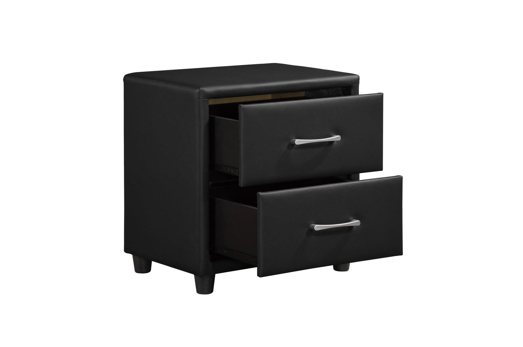 Open view of Lorenzi Black Faux Leather Upholstered Panel Bed