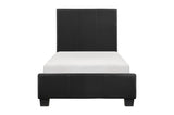Bedroom scene with Lorenzi Black Faux Leather Upholstered Panel Bed