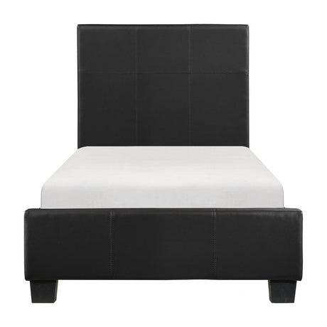 Lorenzi Black Faux Leather Twin Platform Bed angled front view