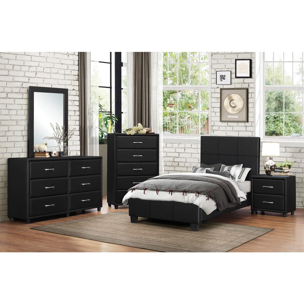 Lorenzi Black Faux Leather Twin Platform Bed detailed headboard close-up
