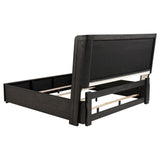 Burnished black frame detail of Leandro Queen Wingback Bed