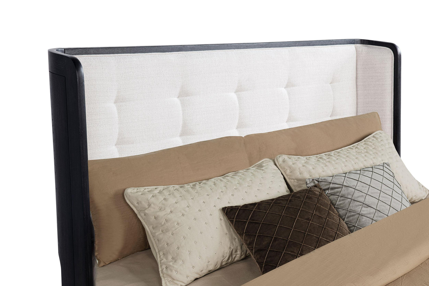 Leandro Queen Wingback Bed showing sturdy legs and structure