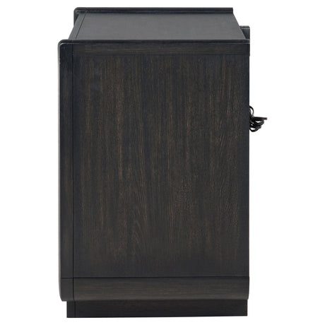 LED strip lighting under top drawer glowing warmly