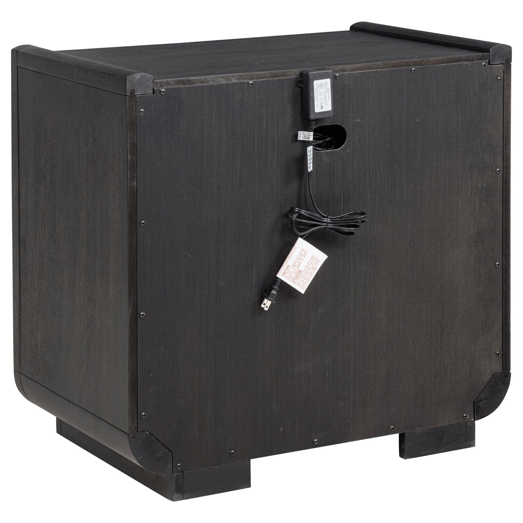Close-up of USB ports on nightstand side