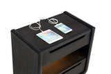 Nightstand drawers closed with visible burnished black finish