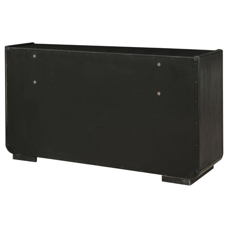 Back view of dresser showing dust panel base