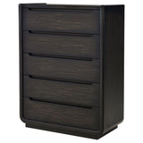 Detailed view of burnished black recessed drawer pulls