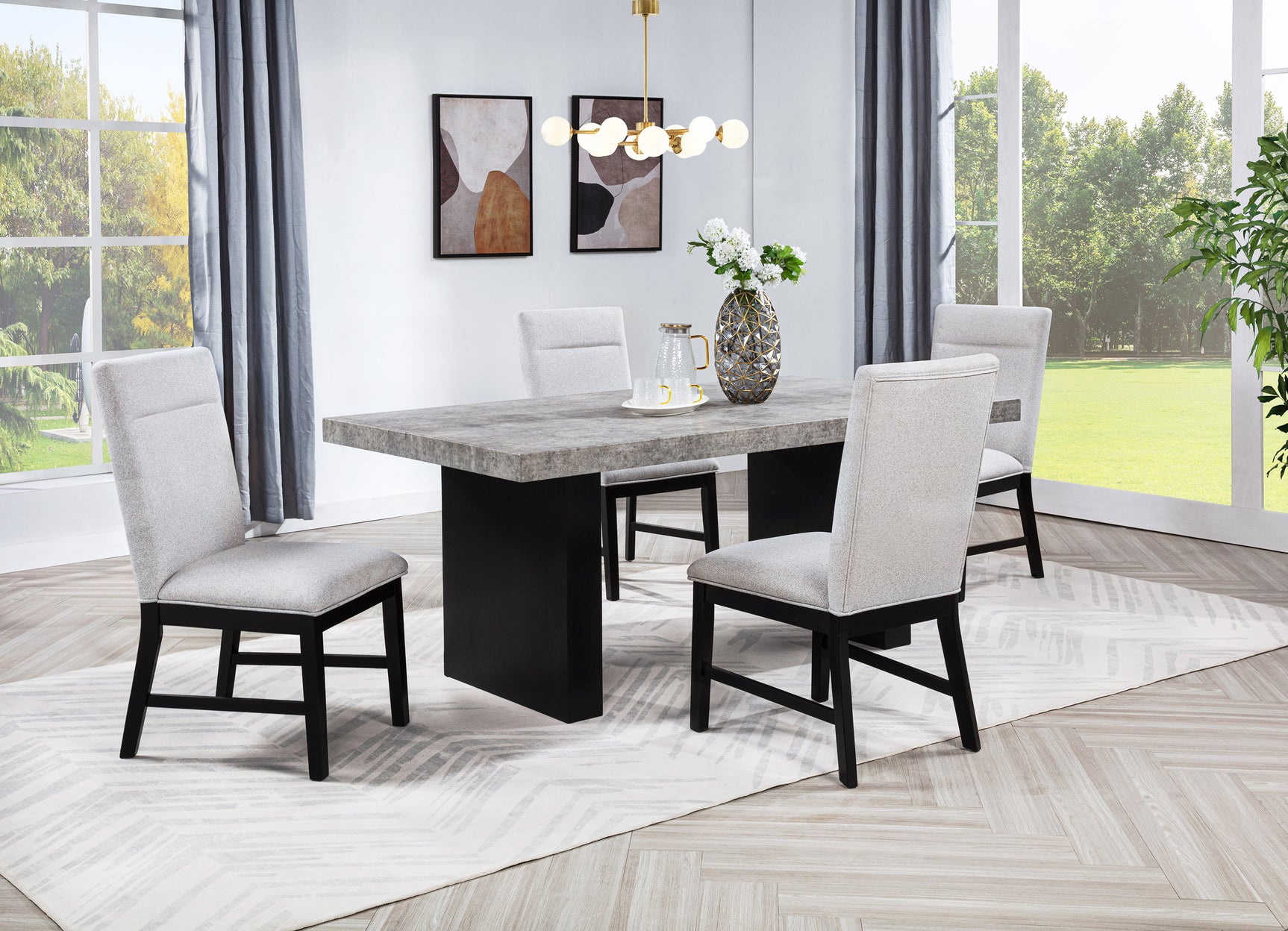 Sebastian dining set room view with chairs and table