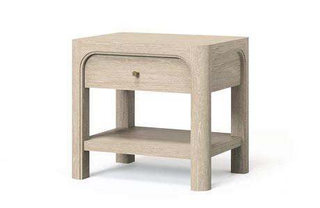 Solano 1-drawer nightstand in weathered mango finish, front view