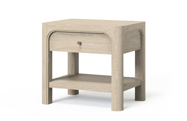 Solano 1-drawer nightstand in weathered mango finish, front view