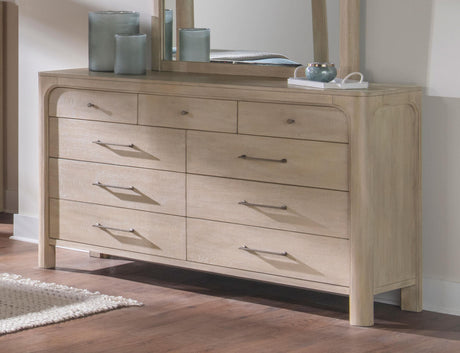 Solano dresser side angle showcasing curved corners
