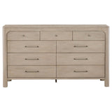 Close-up of antique-finished hardware on Solano dresser drawer