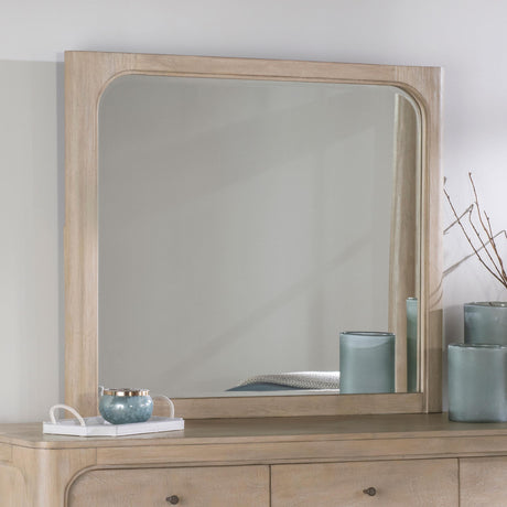 Side view of Solano dresser mirror showing opened corner frame