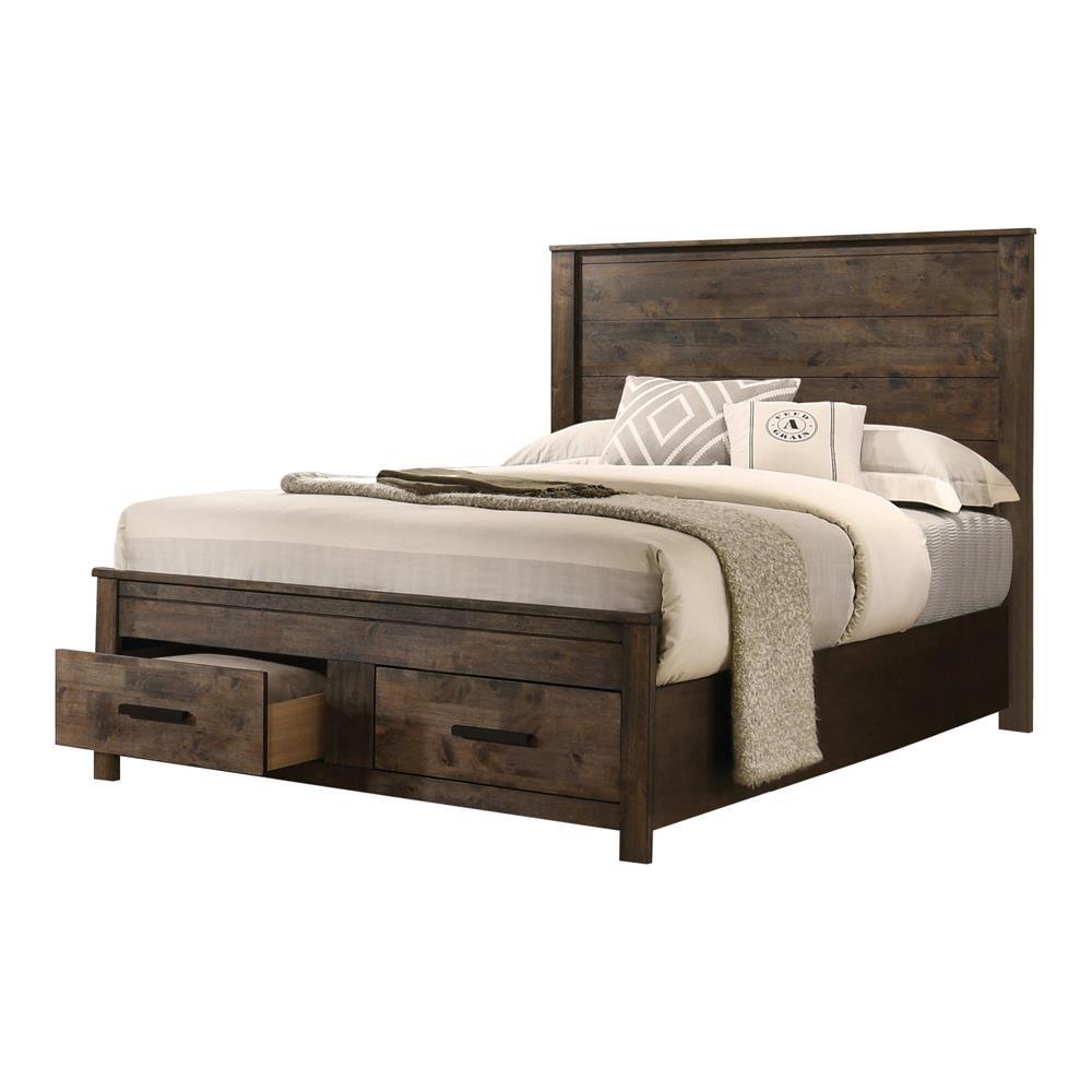 Woodmont Eastern King Storage Bed Rustic Golden Brown - Ella Furniture